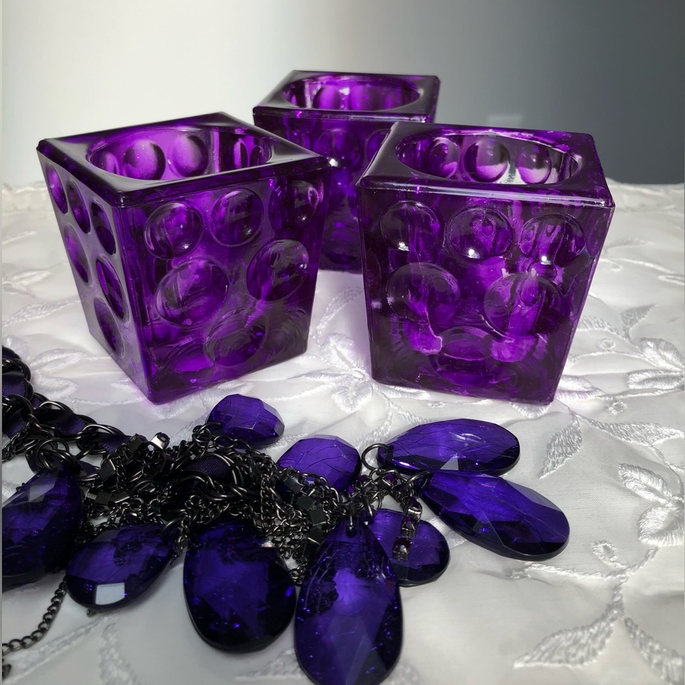 Vintage Purple Heavy Glass Candle Votive Holders